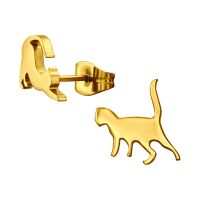 Ohrstecker Katzen Doppelmotiv goldfarben aus Edelstahl Damen