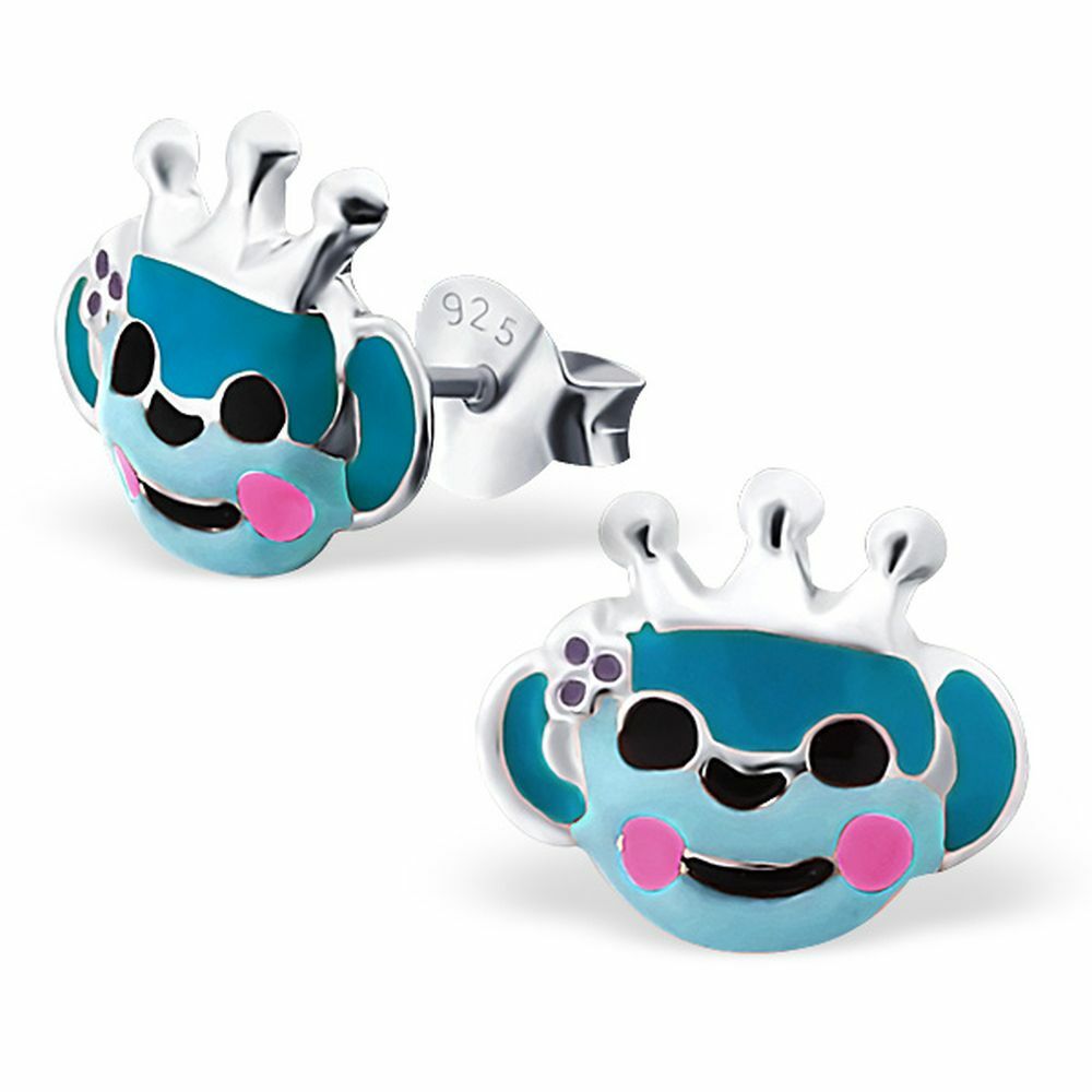 Ohrstecker bunter Affe aus 925 Silber für Kinder