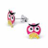 Ohrstecker pinke Eule aus 925 Silber Kinder