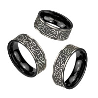 62 (19.7) Ring Keltenknoten Silber/Schwarz aus Edelstahl Unisex