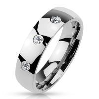 Ring drei gefasste Kristalle Silber aus Edelstahl Unisex