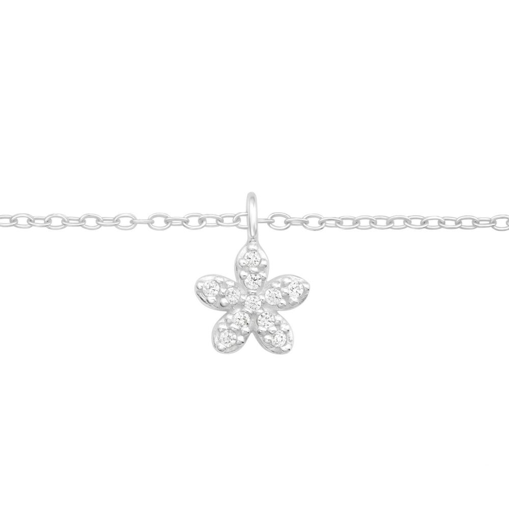 Fusskette Blüte mit Kristall Silber aus 925 Silber Damen