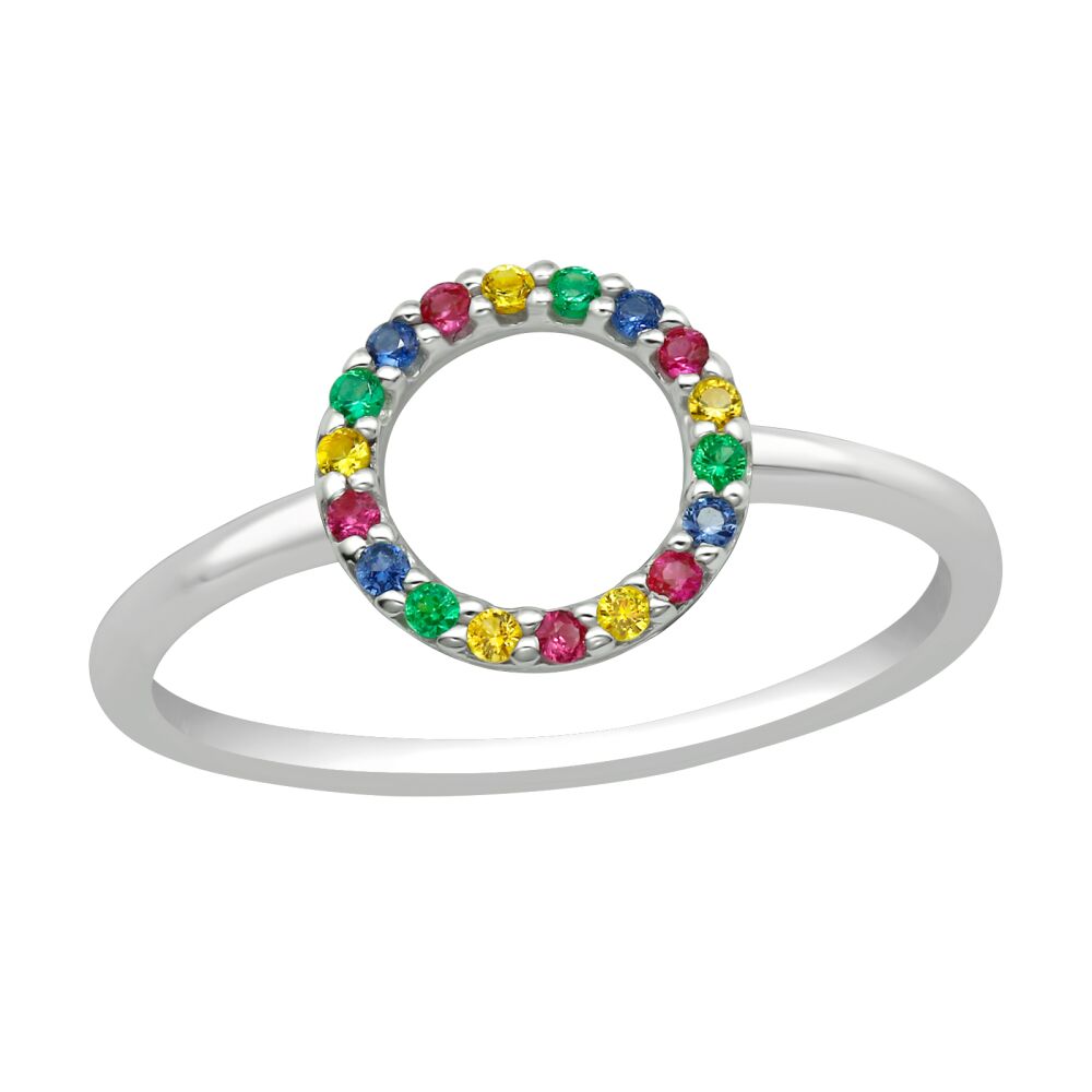57 - Ring Kristall- Kreis bunt aus 925 Silber Damen