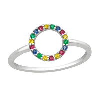 57 - Ring Kristall- Kreis bunt aus 925 Silber Damen