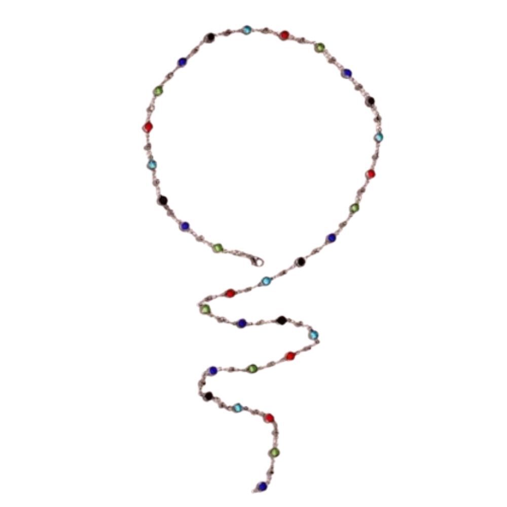 Kette lang Y-Kette mit bunten Kristallen silber aus Messing für Damen