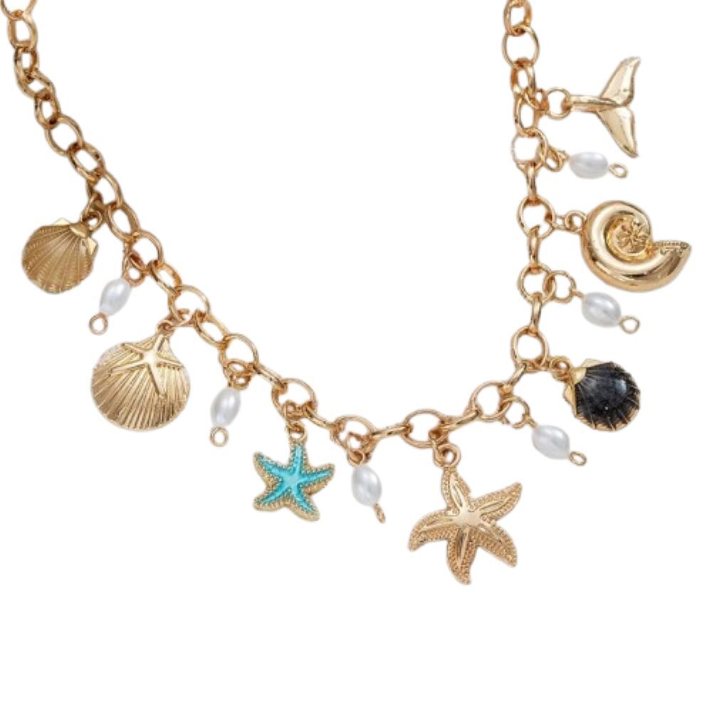 Kette Choker goldfarben mit Beach-Anhängern aus Messing für Damen