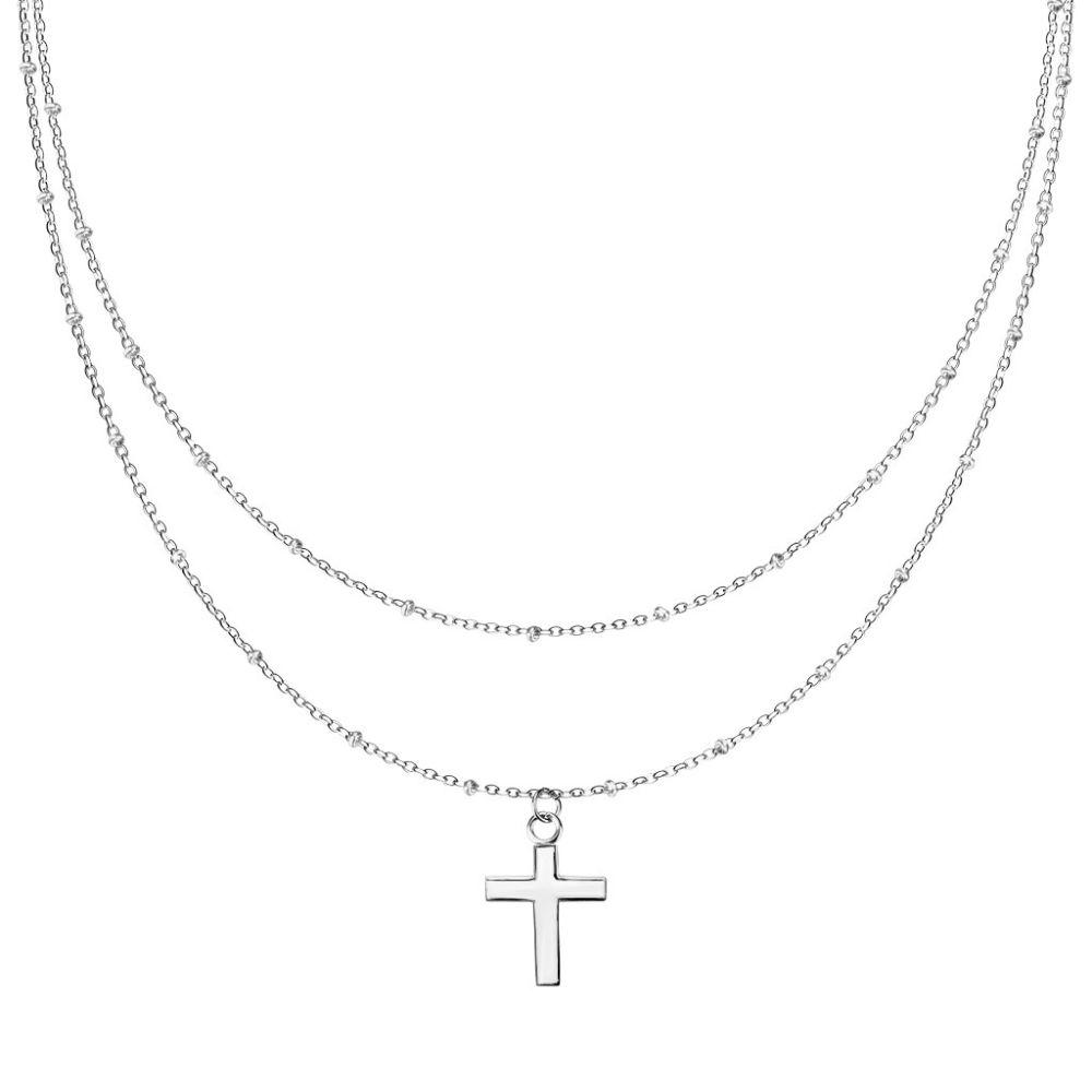 Kette Doppelkette Kreuz silber aus Edelstahl Damen, 23,99 €