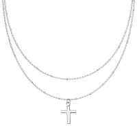 Kette Doppelkette Kreuz silber aus Edelstahl Damen