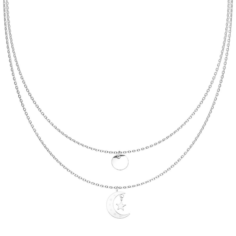 Kette Doppelkette mit Plättchen, Mond Sterne-Anhänger Edelstahl Damen