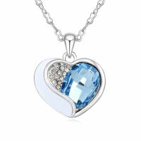 Kette Herz blau Silber aus Messing Damen