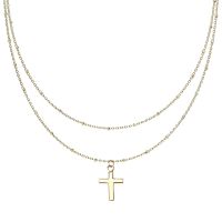 Kette Doppelkette Kreuz gold aus Edelstahl Damen