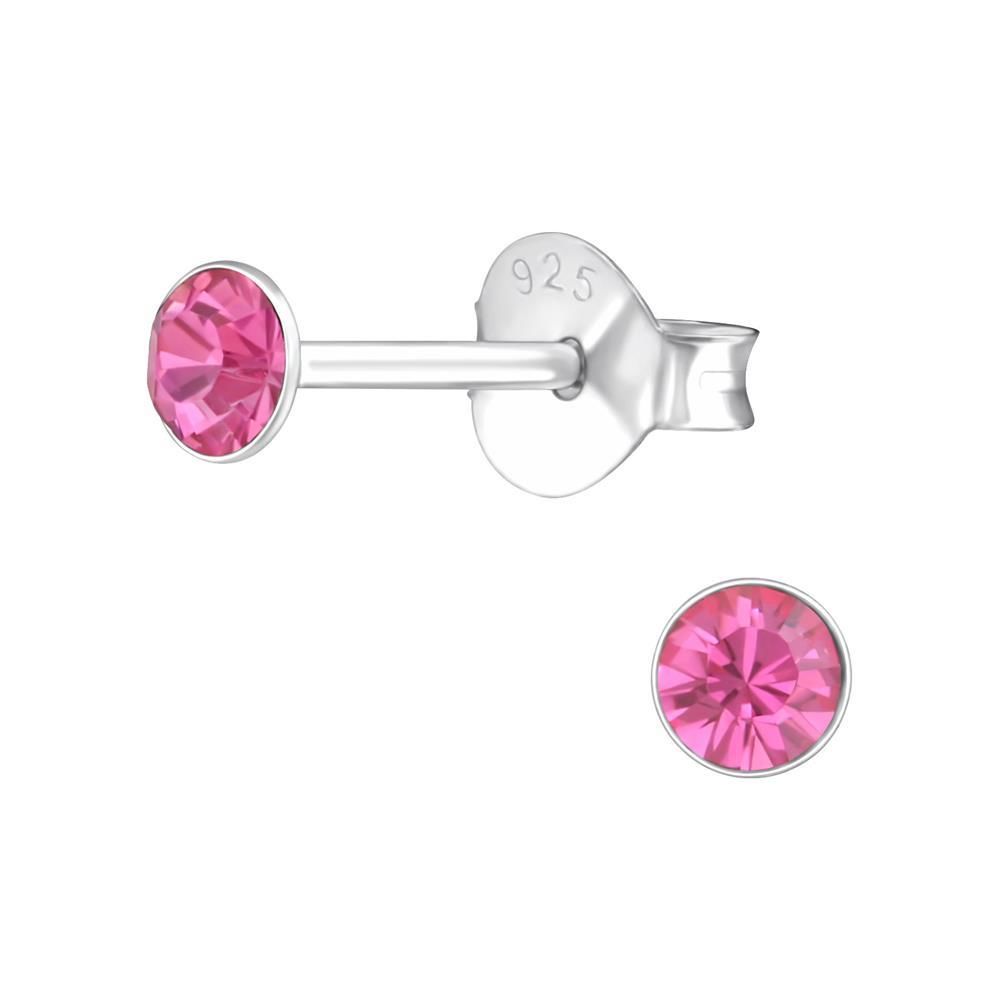 Pink - Ohrstecker mit echtem eurp&auml;ischem Kristall (LA CRYSTALE) 3mm 925 Silber Damen