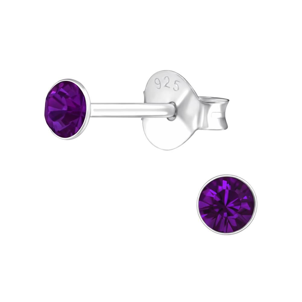 Dunkles Violett - Ohrstecker  Kristall (LA CRYSTALE) 3mm 925 Silber