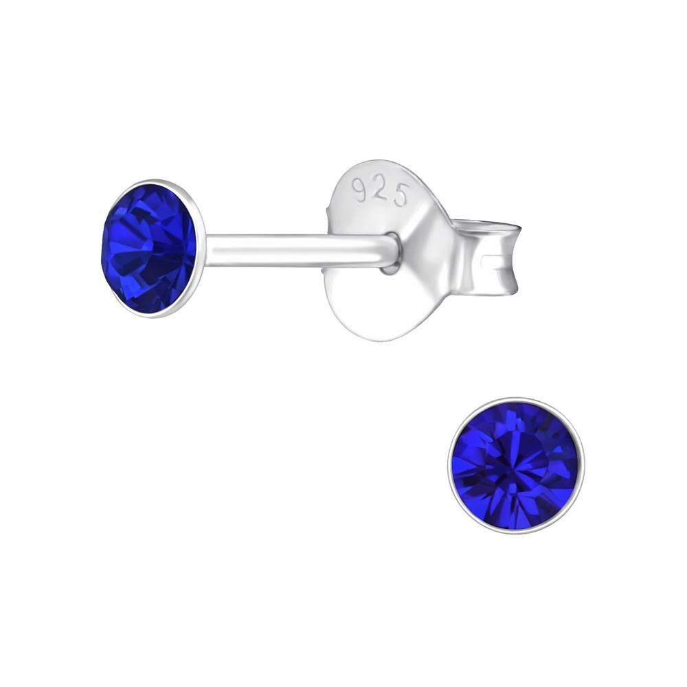 Dunkles Saphirblau - Ohrstecker mit echtem eurpäischem Kristall (LA CRYSTALE) 3mm aus 925 Silber Damen