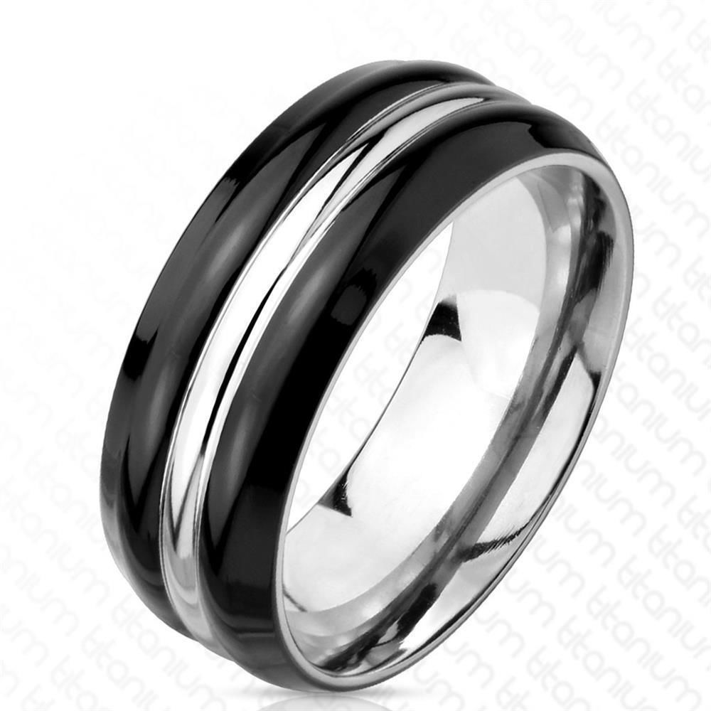 Bungsa Titanium Ring Schwarz-Gold Schwarzer Schmuckring mit Gold Linie Titan Ringe Schwarz Ring aus Titan für Damen & Herren Schwarzer TITANRING