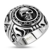 75 (23.9) Bungsa© TOTENKOPF RING Herren silber - SKULL Fingerring für Männer - aus EDELSTAHL - gefasster TOTENSCHÄDEL Siegelring - Größen 60-75 - extra groß & massiv - breiter Ring für Biker