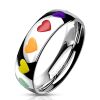 54 (17.2) Bungsa© REGENBOGEN Herz Ring Damen - silberner aus EdelstahlRING für Frauen mit bunten Herzen - DAMENRING mit grünem, gelbem, orangem, rotem & violettem Herz - RAINBOW LGBT Gay Pride