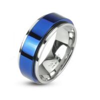 49 (15.6) Bungsa© RING blau-silber - aus EdelstahlRING mit blauem Mittelring für Damen & Herren - blaues Band auf Silberring - edler Schmuckring drehbar für Frauen & Männer / Herren & Damen