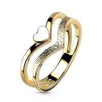 49 (15.6) Ring gewinkelte Ringschienen und Herz Gold aus Edelstahl Damen