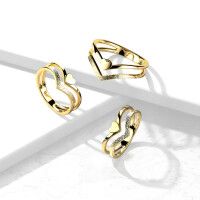 52 (16.6) Ring gewinkelte Ringschienen und Herz Gold aus Edelstahl Damen