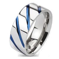 52 (16.6) Bungsa© TITAN RING silber-blau - TITANIUM Ring mit blauen Streifen für Damen & Herren