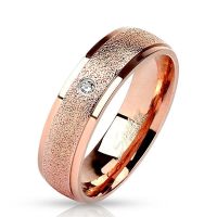49 (15.6) Rosegold Ring mit Stein Zirkonia Kristall sandoptik schmal aus Edelstahl Verlobung für Damen und Herren