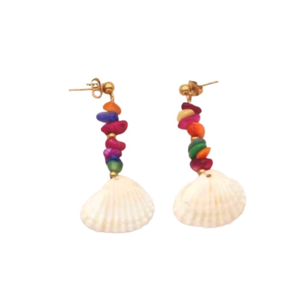 Ohrstecker bunte Steinchen und Muschel goldfarben aus Edelstahl für Damen