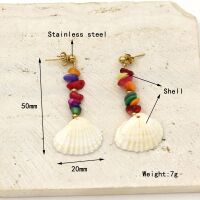 Ohrstecker bunte Steinchen und Muschel goldfarben aus Edelstahl für Damen