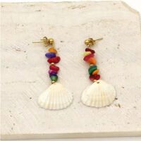 Ohrstecker bunte Steinchen und Muschel goldfarben aus Edelstahl für Damen