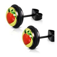 Ohrstecker Erdbeeren Schwarz aus Edelstahl Unisex