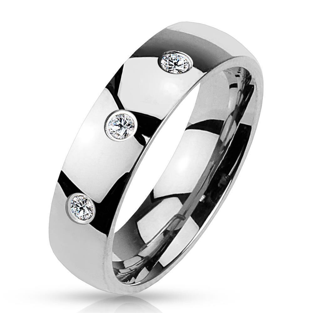 54 (17.2) Ring Stein Damen mit 3 gefassten Kristallen aus Edelstahl hochglanzpoliert silber Herrenring(Damen Fingerring Partnerringe Verlobungsringe Trauringe Damenring aus Edelstahlring Chirurgenstahl)