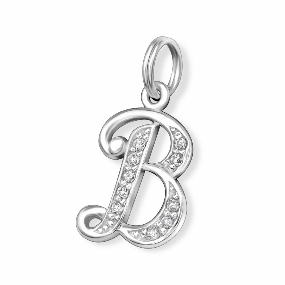 BUCHSTABE B -Anhänger Buchstaben mit Kristall Silber aus 925 Silber Unisex