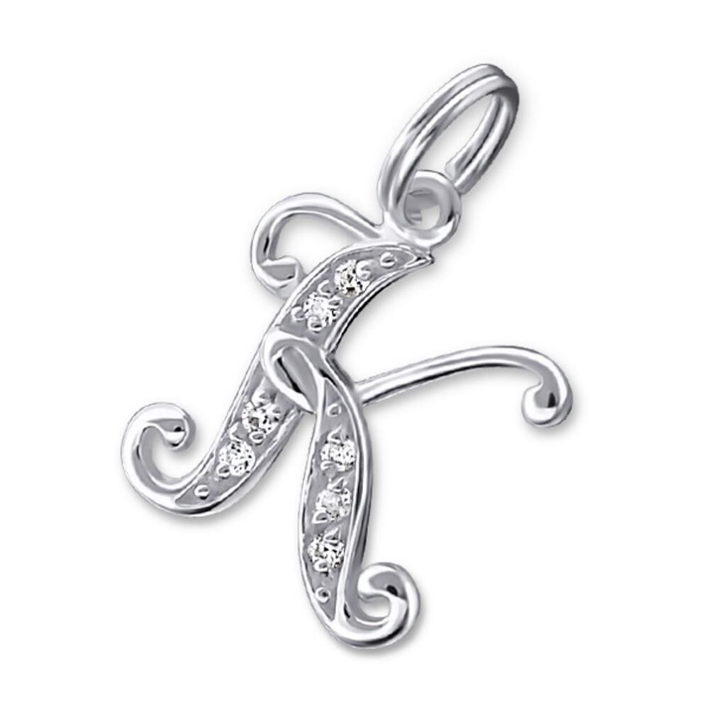 BUCHSTABE K - Anhänger Buchstaben Kristall Silber 925 Silber Unisex
