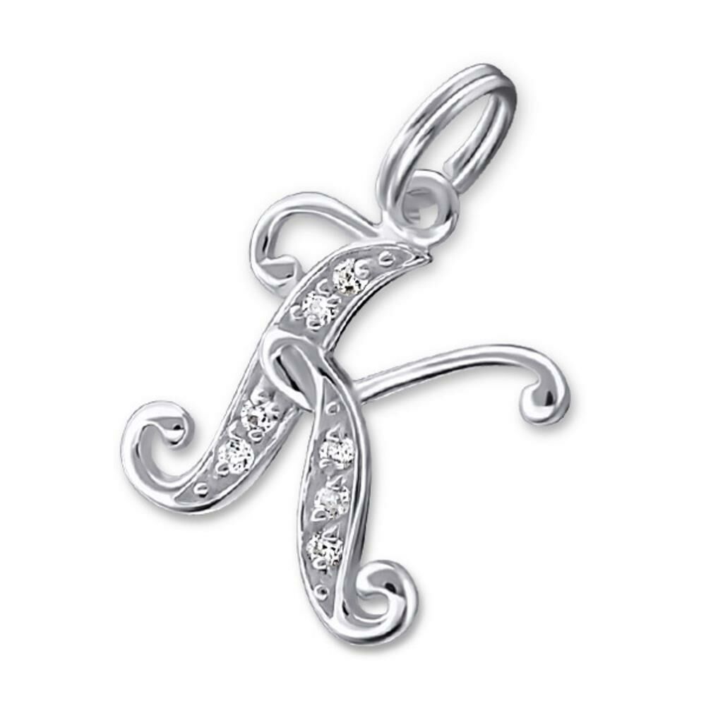 BUCHSTABE K - Anhänger Buchstaben mit Kristall Silber aus 925 Silber Unisex