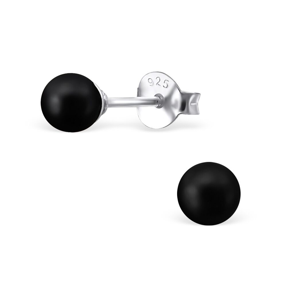Schwarz - Ohrstecker Perlen aus 925 Silber Damen