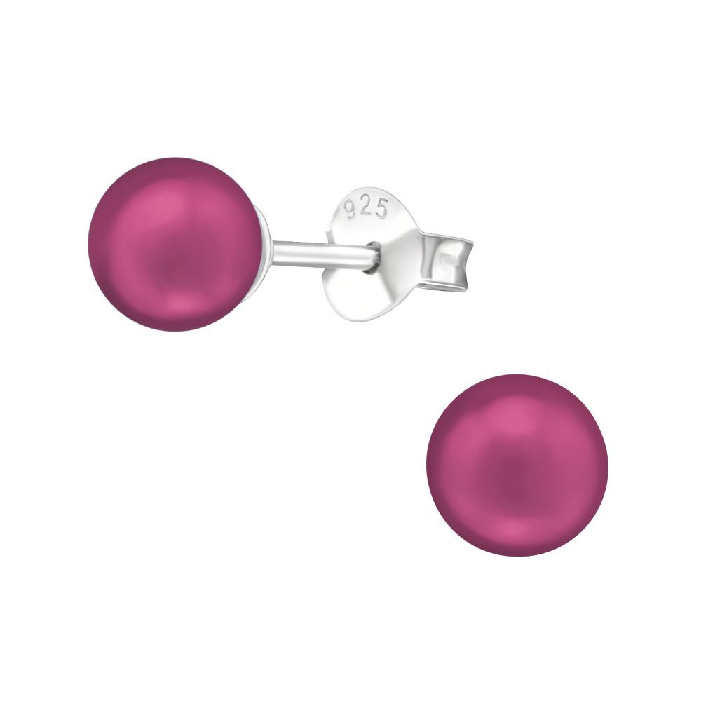 Pink - Ohrstecker Perlen 6mm aus 925 Silber Damen