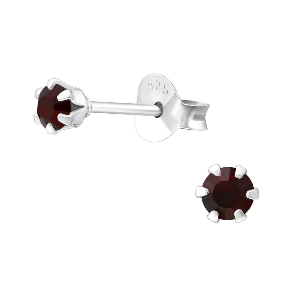Kirschschwarz - Ohrstecker mit LA CRYSTALE Kristallstein aus 925 Silber Damen