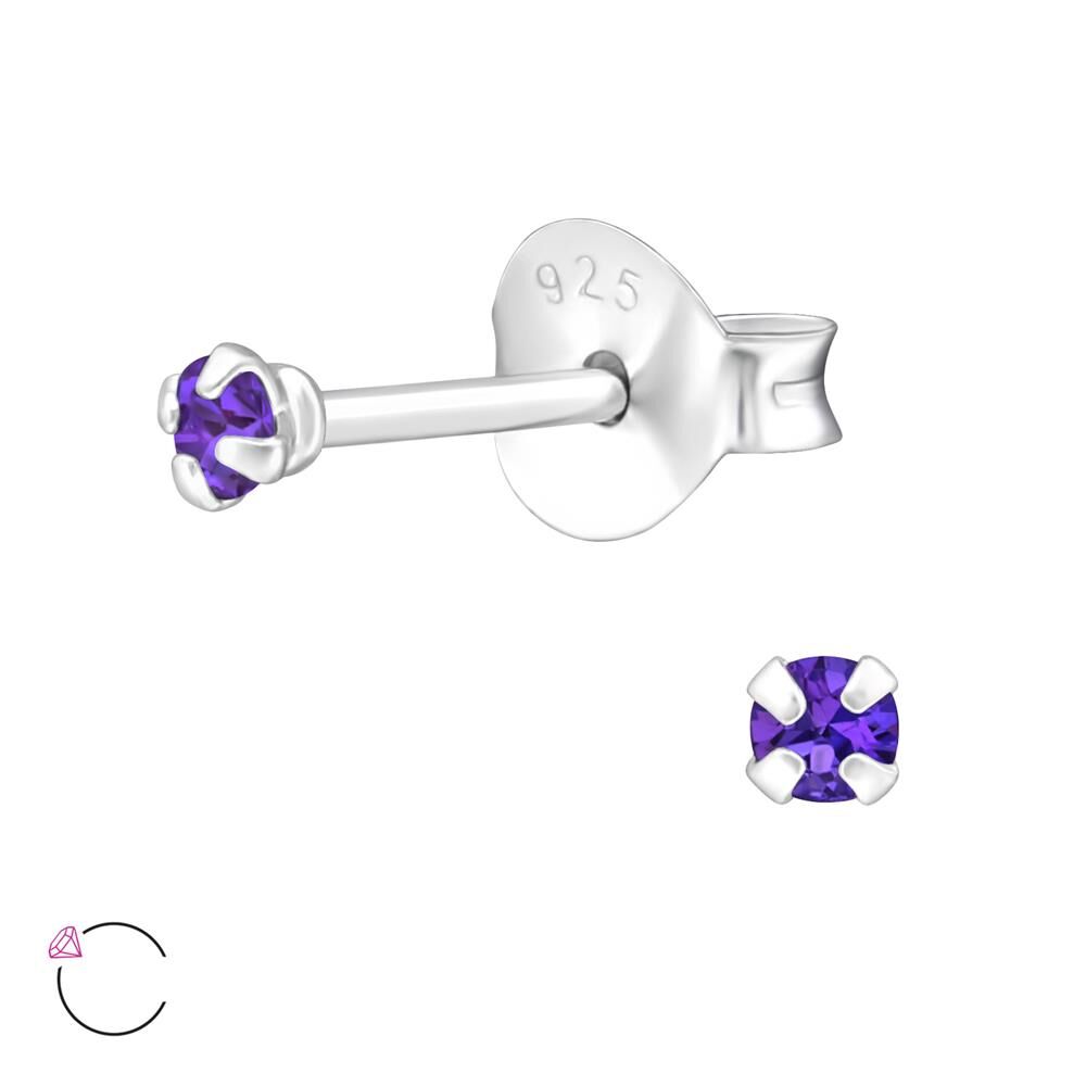 Amethyst - Ohrstecker mit 2mm LA CRYSTALE Kristall 925 Silber Damen