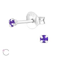 Amethyst - Ohrstecker mit 2mm LA CRYSTALE Kristall 925 Silber Damen