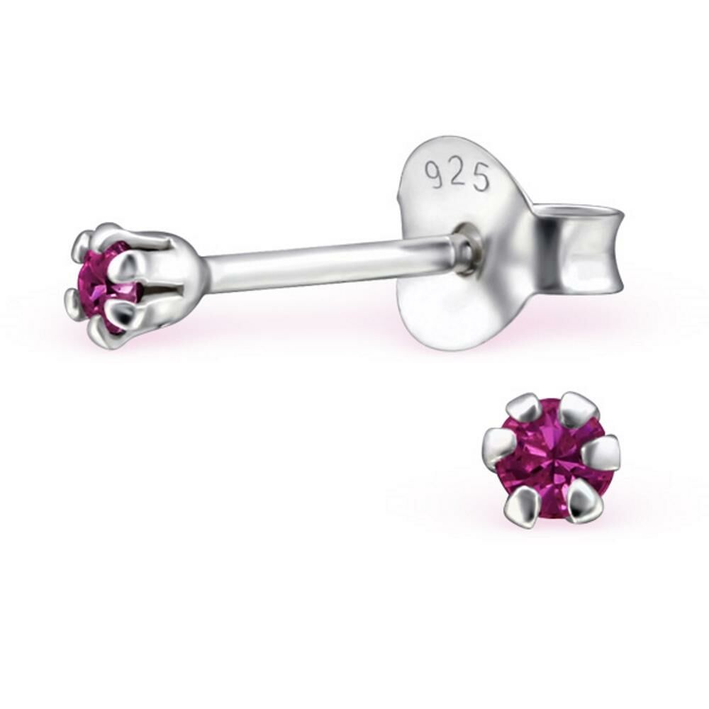 Pink - Ohrstecker mit 2mm LA CRYSTALE Kristall aus 925 Silber Damen