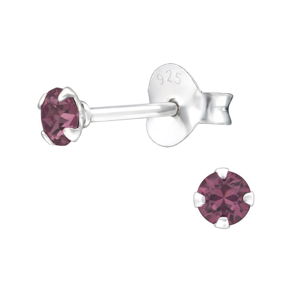 Rotbraun - Ohrstecker mit echtem Kristall LA CRISTALE 3mm aus 925 Silber Damen