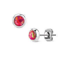 Ohrstecker mit 6mm Opal-Steinen aus Edelstahl für Damen - Silber-Rot