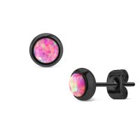 Ohrstecker mit 6mm Opal-Steinen aus Edelstahl für Damen - Schwarz-Pink