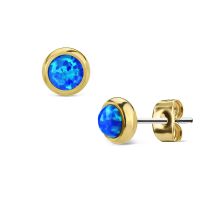Ohrstecker mit 6mm Opal-Steinen aus Edelstahl für Damen - Gold-Blau