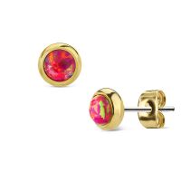Ohrstecker mit 6mm Opal-Steinen aus Edelstahl für Damen - Gold-Rot