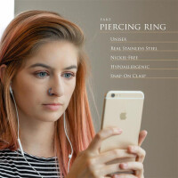 Blau - Fake Piercing Ring Springverschluss Silber Edelstahl   Blau