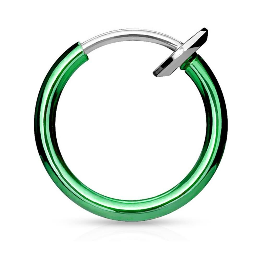 Grün - Fake Piercing Ring mit Springverschluss Silber aus Edelstahl Unisex Grün