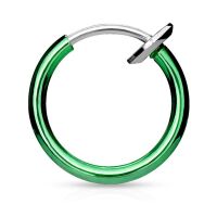 Grün - Fake Piercing Ring mit Springverschluss Silber aus Edelstahl Unisex Grün