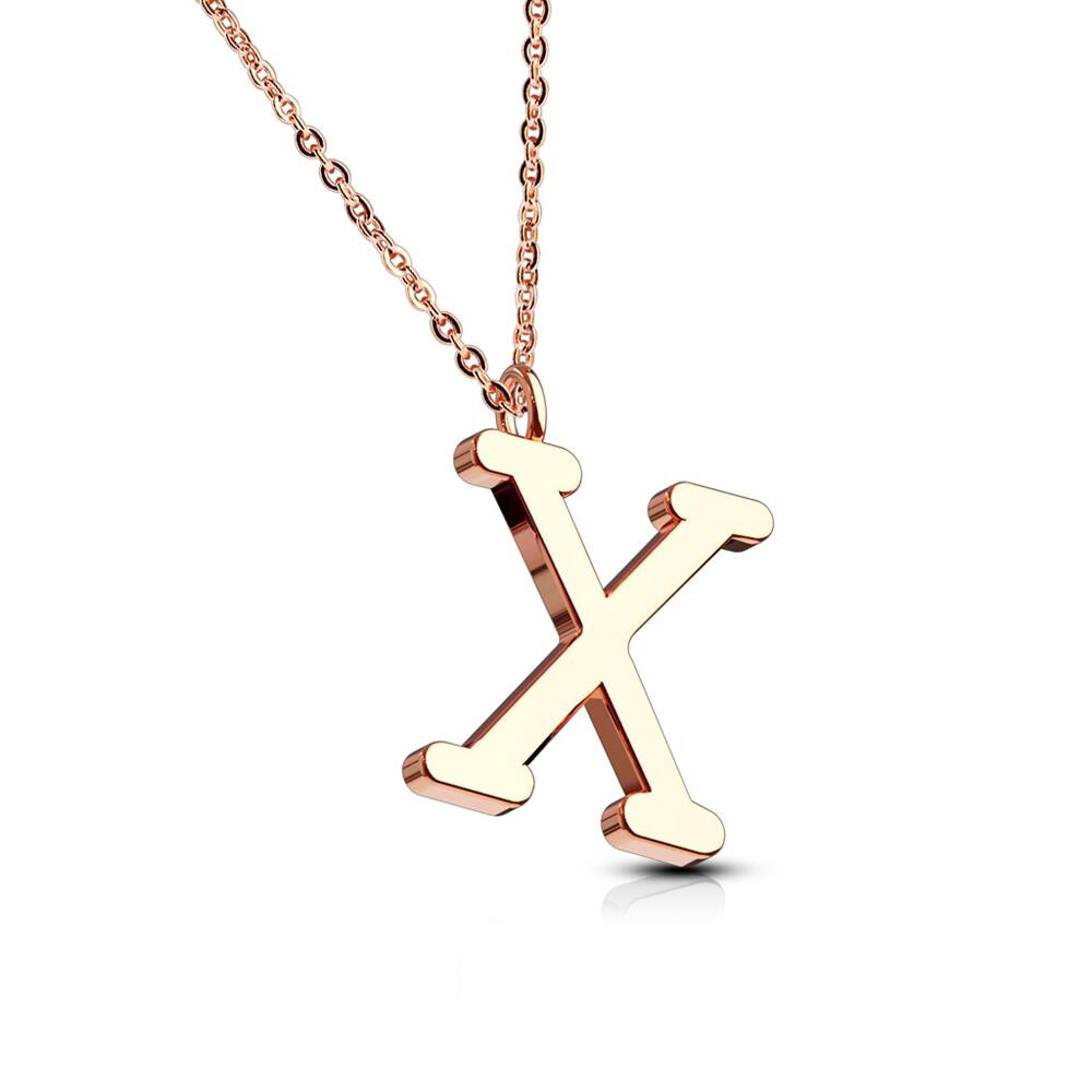 X - Kette Buchstaben Anhänger Rosegold aus Edelstahl Damen X