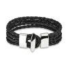 Armband 4 Seile schwarz aus Leder mit Edelstahl T-Verschluss Unisex
